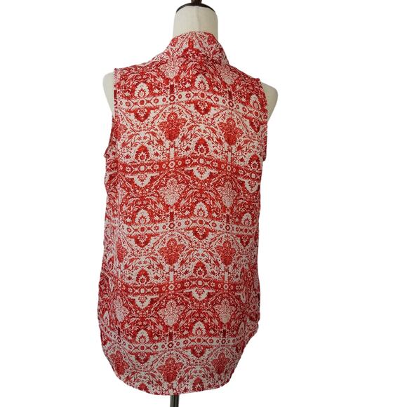 Laundry Shelli Segal Blouse Red White Pleated Light Silky Feel  Size S - Picture 2 of 6